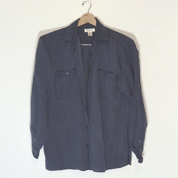 Bogari 100% Silk Navy Blue Button-down Blouse - Picture 1 of 3